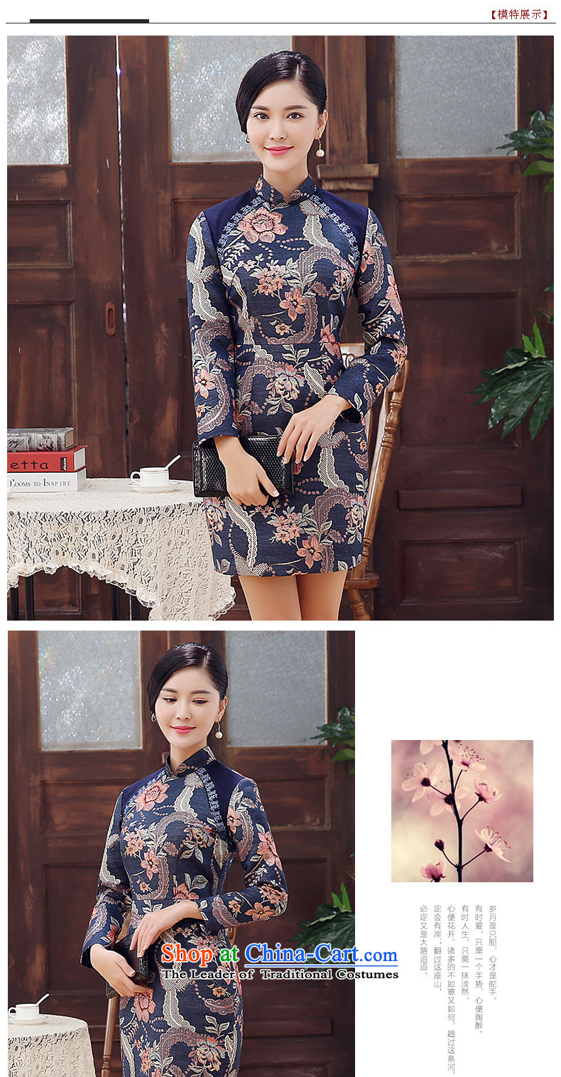 [Sau Kwun Tong] Golden Blue 2015 new cotton wool is winter folder embroidered retro long-sleeved cheongsam dress suits Sau San 3XL picture, prices, brand platters! The elections are supplied in the national character of distribution, so action, buy now enjoy more preferential! As soon as possible.