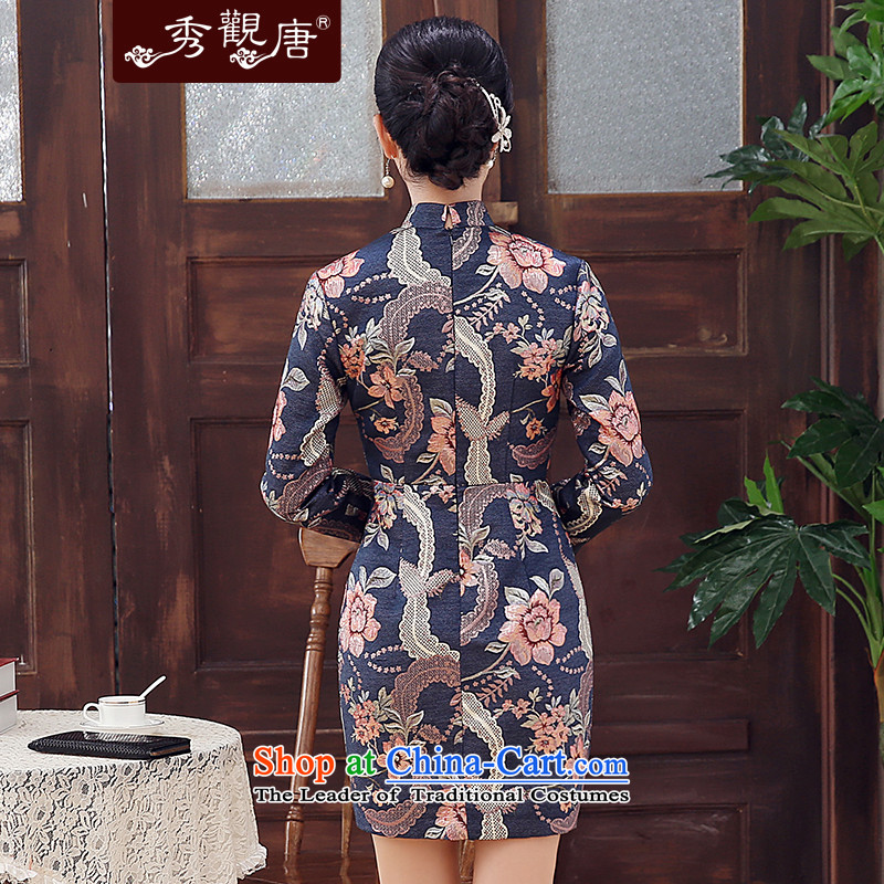 [Sau Kwun Tong] Golden Blue 2015 new cotton wool is winter folder embroidered retro long-sleeved cheongsam dress suits Sau San 3XL, Sau Kwun Tong shopping on the Internet has been pressed.