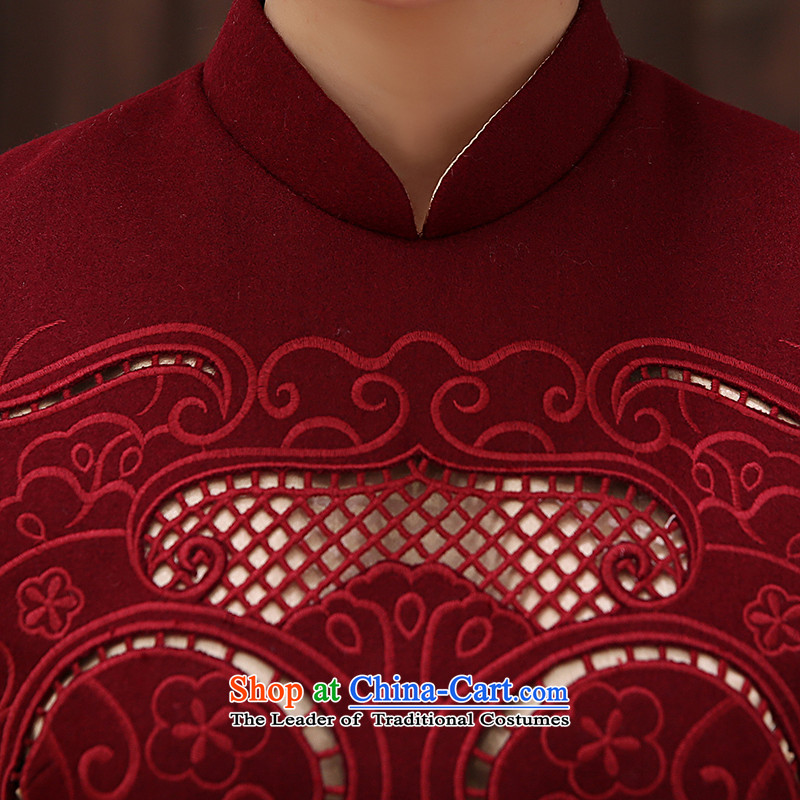 [Sau Kwun Tong] incense land 2015 winter new engraving carved retro improved long-sleeved wool stylish cheongsam dress? wine red XL, Sau Kwun Tong shopping on the Internet has been pressed.