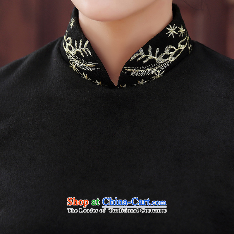 [Sau Kwun Tong] Kim sexy women 2015 winter new wool embroidery improved fashion? long-sleeved black skirt qipao Sau San XXL, Sau Kwun Tong shopping on the Internet has been pressed.