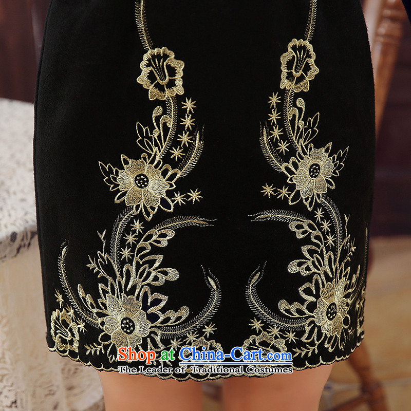 [Sau Kwun Tong] Kim sexy women 2015 winter new wool embroidery improved fashion? long-sleeved black skirt qipao Sau San XXL, Sau Kwun Tong shopping on the Internet has been pressed.