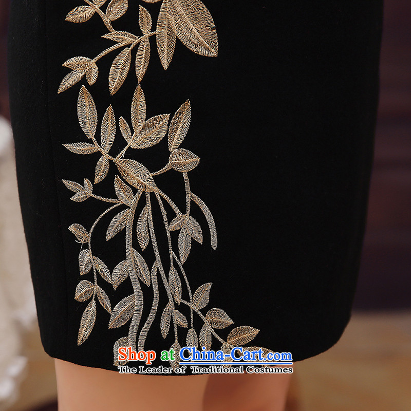 [Sau Kwun Tong] Kim Sang-chan 2015 winter clothing new embroidery wool rabbit hair? for improved long-sleeved qipao warm Black XL, Soo-view skirt Tang , , , shopping on the Internet