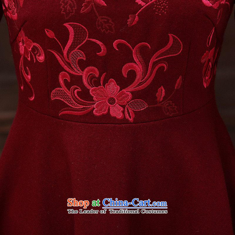 [Sau Kwun Tong] Che Cayman 2015 Fall/Winter Collections New elegant embroidery? improved long-sleeved stylish gross cheongsam dress wine red S, Sau Kwun Tong shopping on the Internet has been pressed.
