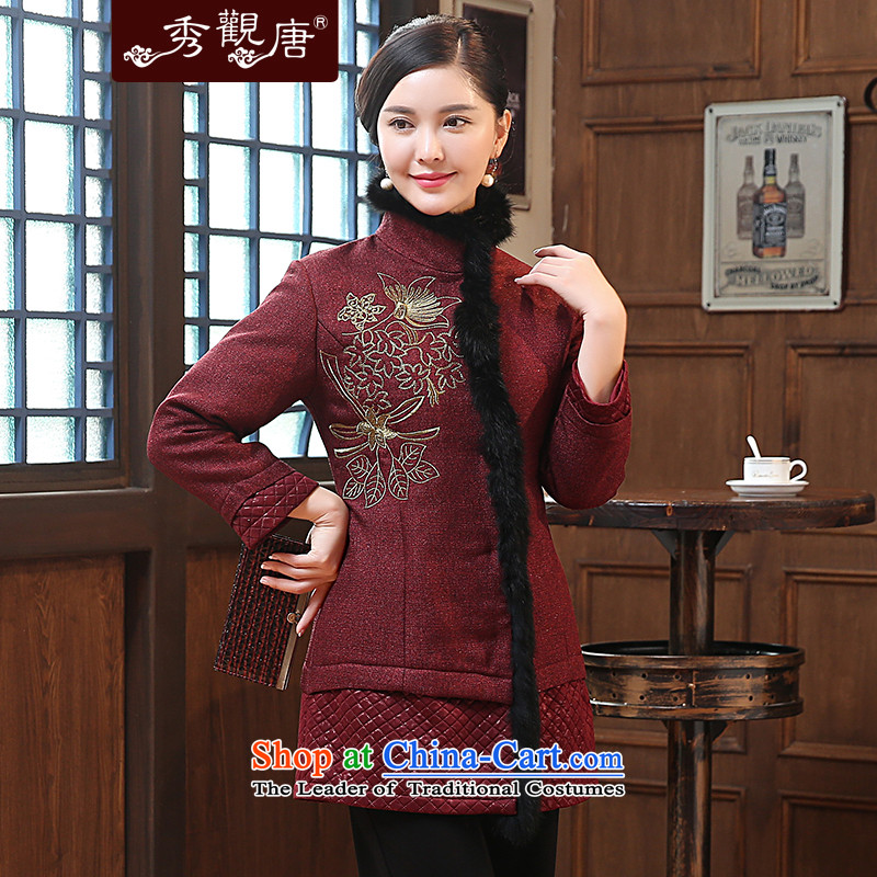 [Sau Kwun Tong Yat Fu] 2015 winter clothing new embroidery wool stitching. Ms. older Tang Jacket coat wine red XXL, Sau Kwun Tong shopping on the Internet has been pressed.