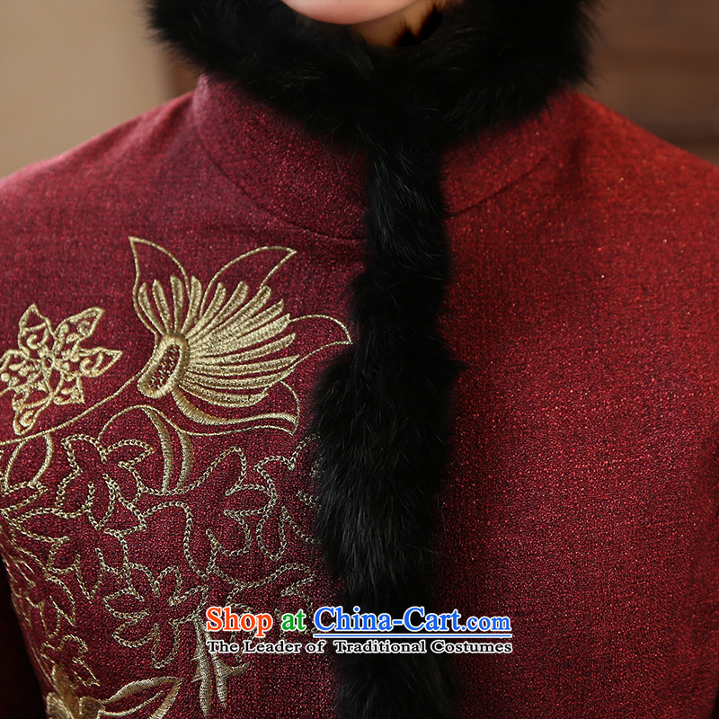[Sau Kwun Tong Yat Fu] 2015 winter clothing new embroidery wool stitching. Ms. older Tang Jacket coat wine red XXL, Sau Kwun Tong shopping on the Internet has been pressed.