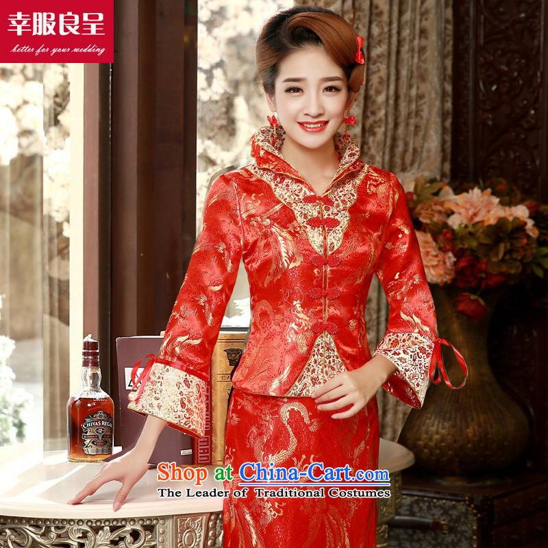 The privilege of serving-leung 2015 Fall/Winter Collections new bride Chinese wedding dress wedding dress bows service long-sleeved cheongsam dress winter) long skirt S honor services-leung , , , shopping on the Internet