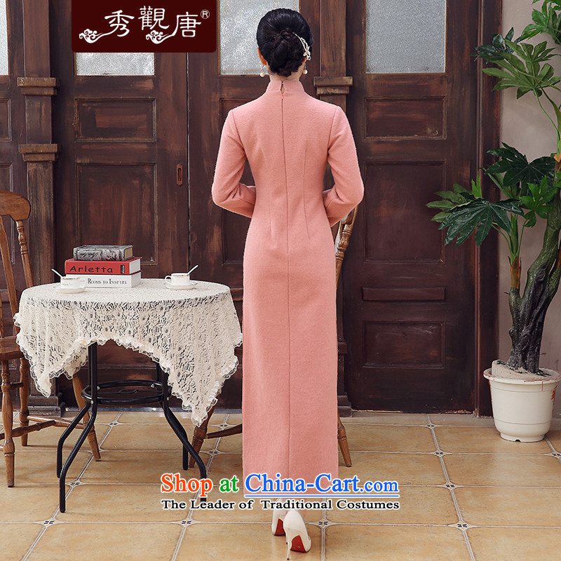 [Sau Kwun Tong] Fen Yui 2015 Fall/Winter Collections new wool embroidery long qipao? skirt long-sleeved Chinese Dress pink S, Sau Kwun Tong shopping on the Internet has been pressed.