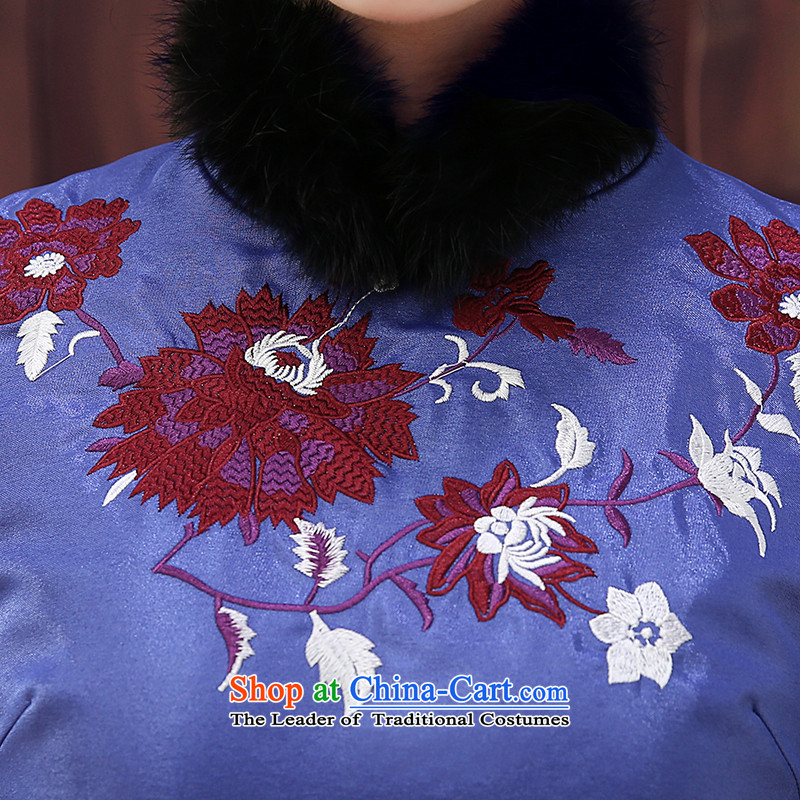 [Sau Kwun Tong] spend the winter 2015 and new embroidery thick hair for long-sleeved folder cotton qipao Sau San dresses purple M Soo-Kwun Tong shopping on the Internet has been pressed.