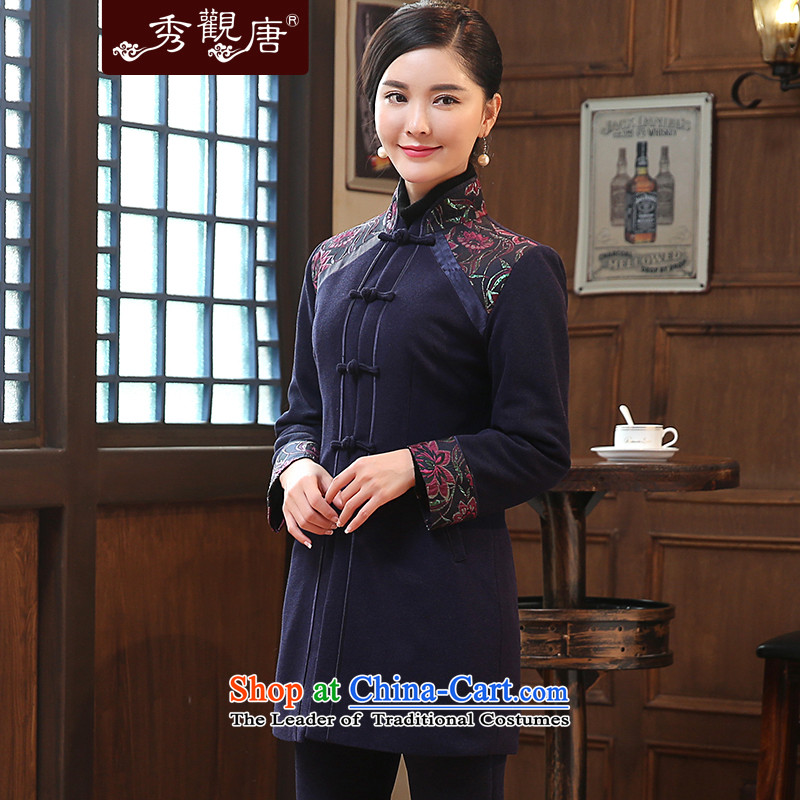 [Sau Kwun Tong] included winter 2015 Ying Ms. New Tang Dynasty Chinese cotton improved long-sleeve sweater stitching dark blue XL, Sau Kwun Tong shopping on the Internet has been pressed.