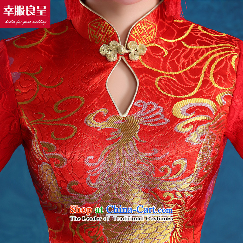 The privilege of serving the bride-leung wedding dress bows to the new 2015 qipao autumn and winter traditional red wedding dress female long-sleeved M honor services-leung , , , shopping on the Internet