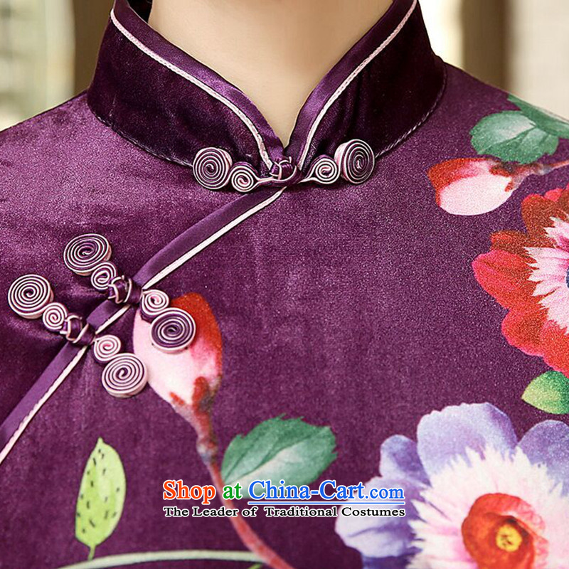 Floral autumn and winter new Chinese Tang dynasty improved positioning poster elastic Kim Tang dynasty scouring pads 7 long-sleeved qipao figure color L, floral shopping on the Internet has been pressed.