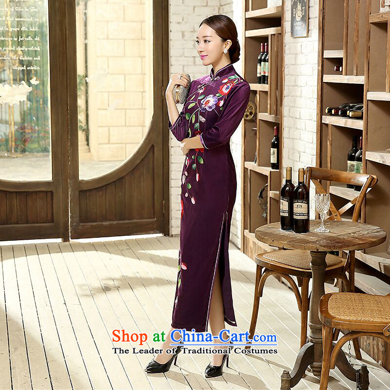 Dan smoke autumn and winter new Chinese Tang dynasty improved positioning poster Stretch Wool qipao seven gold sleeve length cheongsam Figure Color S, Dan Smoke , , , shopping on the Internet