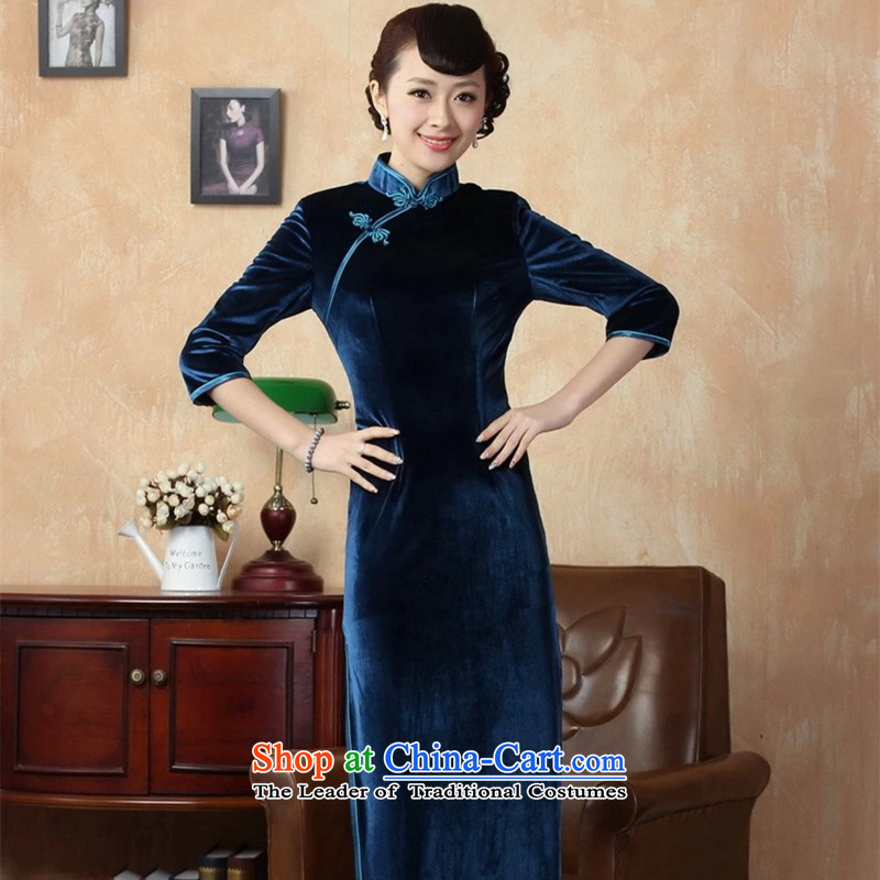 Asako In autumn and winter, elegant ladies handmade solid color and the Stretch Wool seven gold sleeve length cheongsam Black XL, Asako in , , , shopping on the Internet