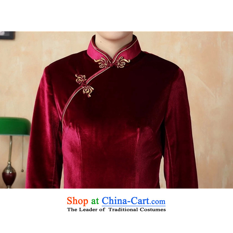 The Syrians poem card winter clothes for elegant ladies handmade bright superior Stretch Wool elegant seven gold sleeve length cheongsam red XL, Asako in , , , shopping on the Internet