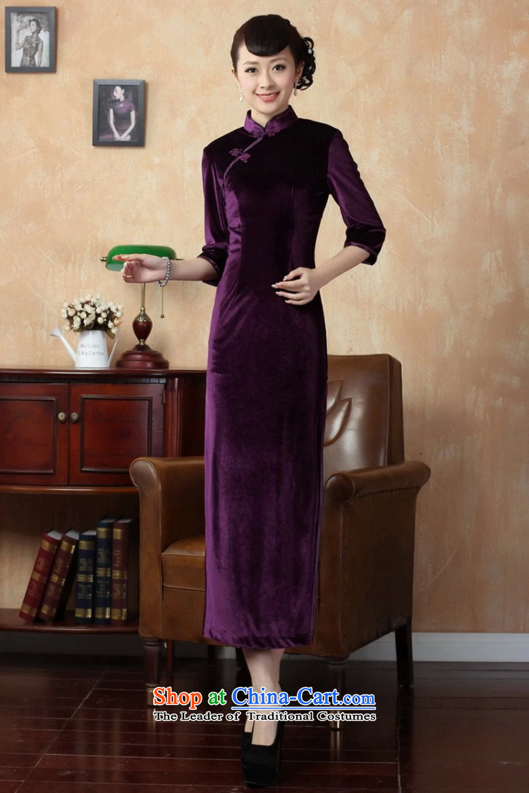 Asako In women's elegant women pure handmade bright superior Stretch Wool elegant seven gold sleeve length cheongsam purple M picture, prices, brand platters! The elections are supplied in the national character of distribution, so action, buy now enjoy more preferential! As soon as possible.