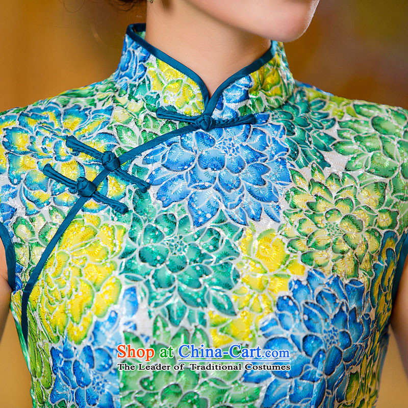 Time the  new autumn 2015 Syria stylish collar daily short qipao retro stamp cheongsam dress green XL, Syria has been pressed time shopping on the Internet