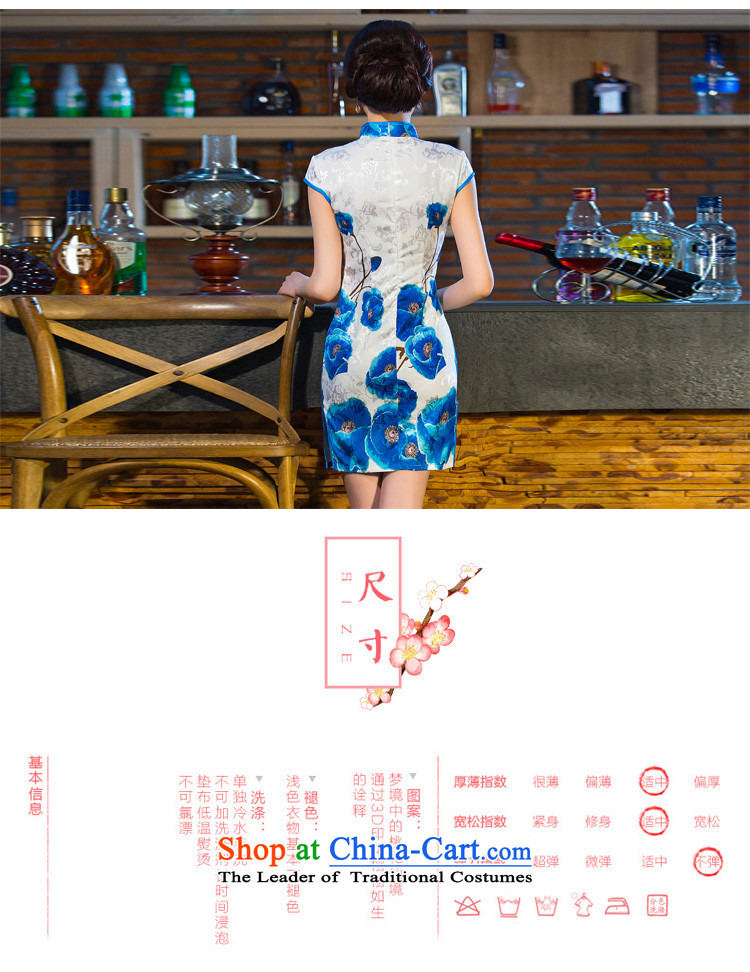 Time the  new 2015 Syria qipao new retro short-sleeved improved stylish stamp daily cheongsam dress short blue qipao XL Photo, prices, brand platters! The elections are supplied in the national character of distribution, so action, buy now enjoy more preferential! As soon as possible.