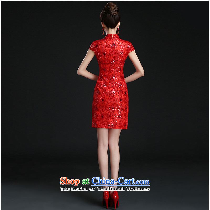 The following new paragraph on 2015 red retro improved short, on-chip lace cheongsam dress marriages bows to the autumn and winter red short-sleeved XXL, risk on shopping on the Internet has been pressed.