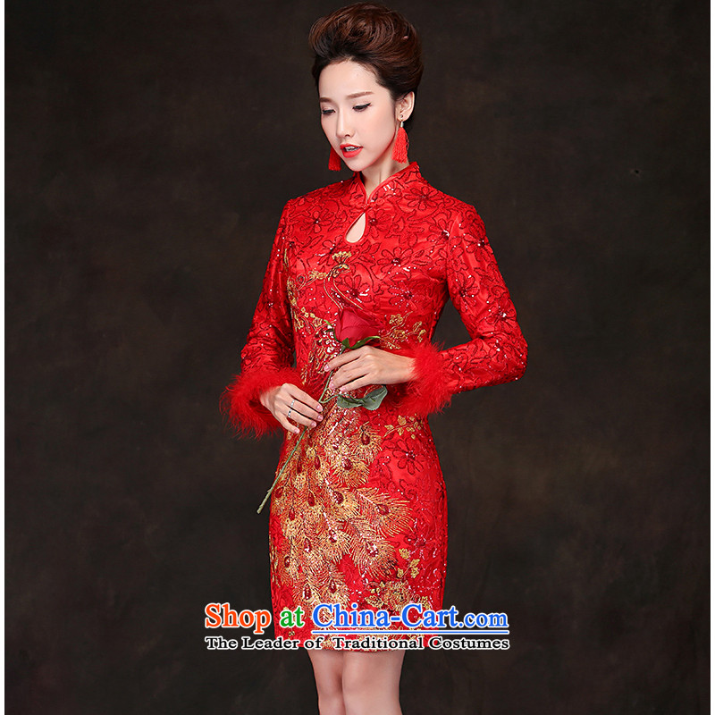 The following new paragraph on 2015 red retro improved short, on-chip lace cheongsam dress marriages bows to the autumn and winter red short-sleeved XXL, risk on shopping on the Internet has been pressed.