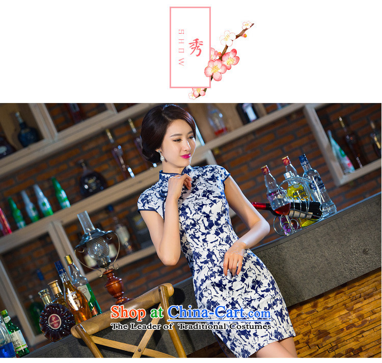 The Syrian Arab Republic  2015 Autumn load time new products Sau San dresses female porcelain stamp qipao Foutune of video thin round-neck collar short-sleeved blue qipao short skirts step XXL picture, prices, brand platters! The elections are supplied in the national character of distribution, so action, buy now enjoy more preferential! As soon as possible.