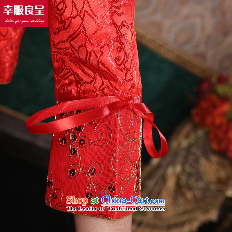 The privilege of serving-leung 2015 new autumn and winter red Chinese bride wedding dress wedding dress long-sleeved qipao bows services for long winter dress M honor services-leung , , , shopping on the Internet