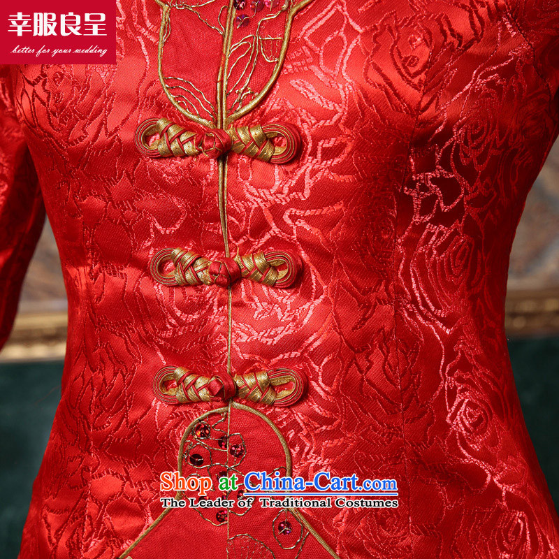 The privilege of serving-leung 2015 new autumn and winter red Chinese bride wedding dress wedding dress long-sleeved qipao bows services for long winter dress M honor services-leung , , , shopping on the Internet