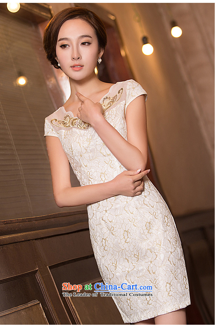 Time  of daily new 2015 Syria improved short of qipao short-sleeved round-neck collar stylish Chinese Dress Short qipao champagne color L picture, prices, brand platters! The elections are supplied in the national character of distribution, so action, buy now enjoy more preferential! As soon as possible.