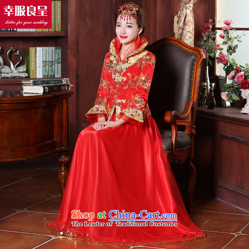 The privilege of serving the bride-leung wedding dress 2015 Sau Wo Service new services red Chinese qipao bows dress long ancient wedding dress 9 sleeve length dress 2XL, privilege service-leung , , , shopping on the Internet