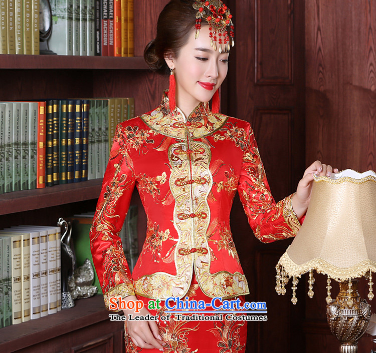 The privilege of serving the bride-leung replacing bows services 2015 new red stylish、Qipao Length improved of Chinese wedding dress wedding dress larger long-sleeved long skirt L picture, prices, brand platters! The elections are supplied in the national character of distribution, so action, buy now enjoy more preferential! As soon as possible.