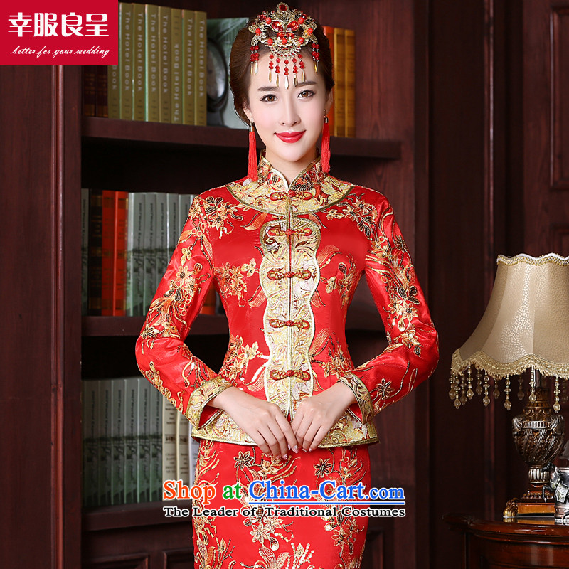 The privilege of serving the bride-leung replacing bows services 2015 new red stylish、Qipao Length improved of Chinese wedding dress wedding dress larger long-sleeved skirts , L, a service-leung , , , shopping on the Internet