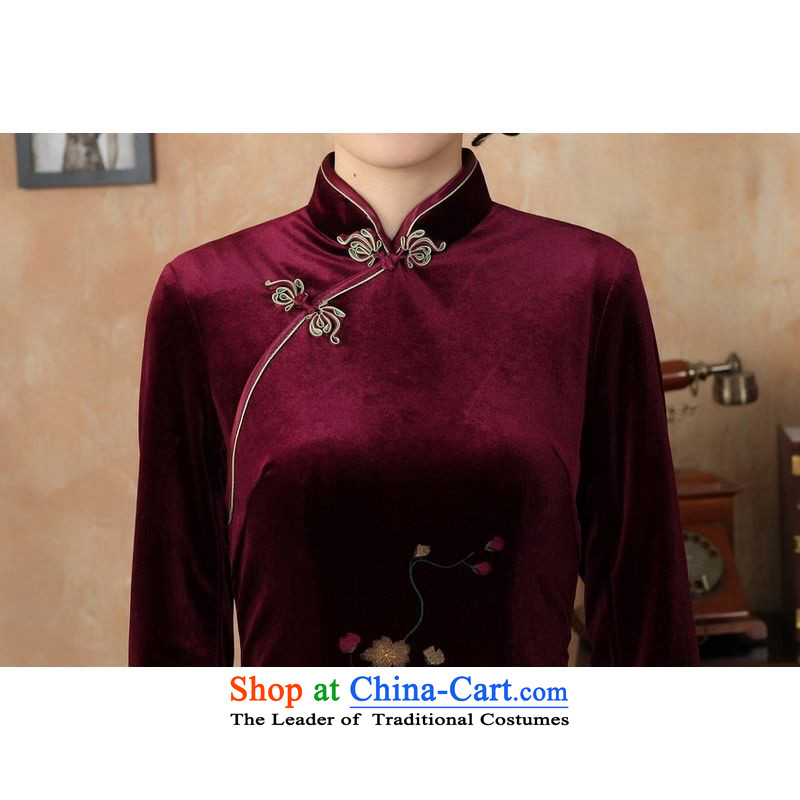 Asako In autumn and winter the new president and the elastic Kim scouring pads dress dresses 7 long-sleeved qipao wine red 2XL, Asako in , , , shopping on the Internet