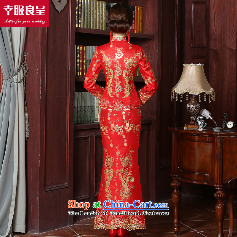 The privilege of serving good red bows service bridal dresses wedding dress Autumn Chinese wedding gown improved long dragon use su wo service female 9 S, honor the cuff crowsfoot skirt services-leung , , , shopping on the Internet