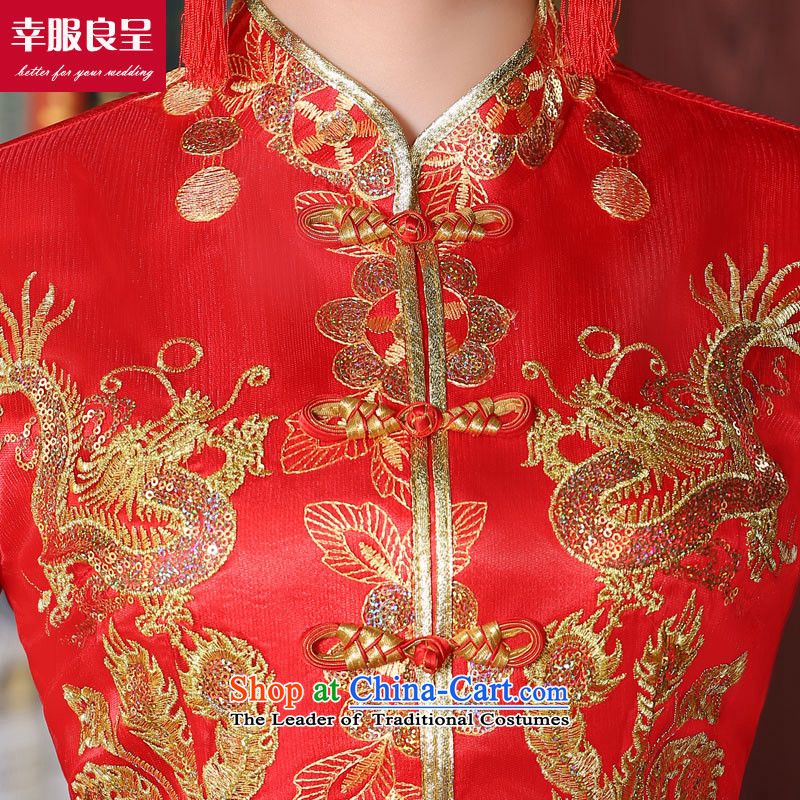 The privilege of serving good red bows service bridal dresses wedding dress Autumn Chinese wedding gown improved long dragon use su wo service female 9 S, honor the cuff crowsfoot skirt services-leung , , , shopping on the Internet