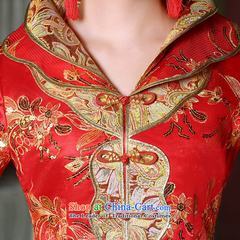 The privilege of serving the bride-leung replacing bows to red autumn 2015 new cheongsam dress Chinese wedding dress improved large stylish wedding dress 9 sleeve length dress 2XL, privilege service-leung , , , shopping on the Internet