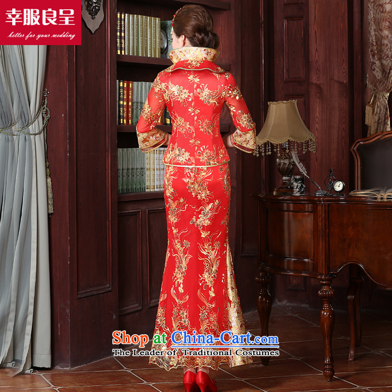 The privilege of serving good red bows to skirt the new 2015 cheongsam with Sau Wo Service Bridal Chinese wedding dress long wedding dress code of 7 large cuff long skirt 2XL, crowsfoot honor services-leung , , , shopping on the Internet
