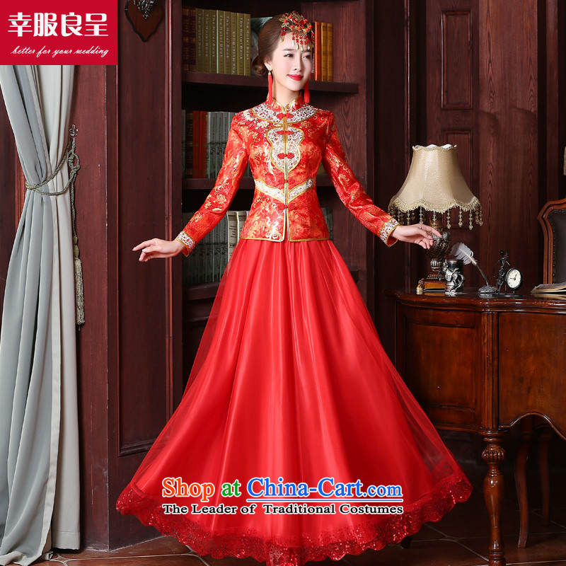 The privilege of serving-leung bows services red brides fall 2015 new qipao Chinese wedding dress long improved services the lift mast to women stylish 9 sleeve length dress , a service-leung , , , shopping on the Internet