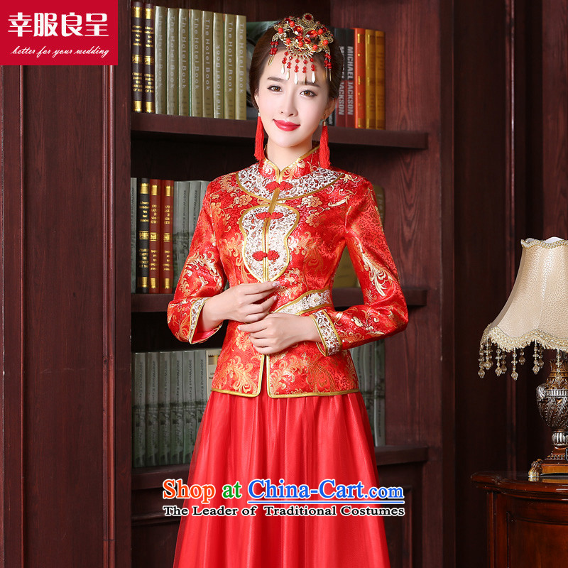 The privilege of serving-leung bows services red brides fall 2015 new qipao Chinese wedding dress long improved services the lift mast to women stylish 9 sleeve length dress , a service-leung , , , shopping on the Internet