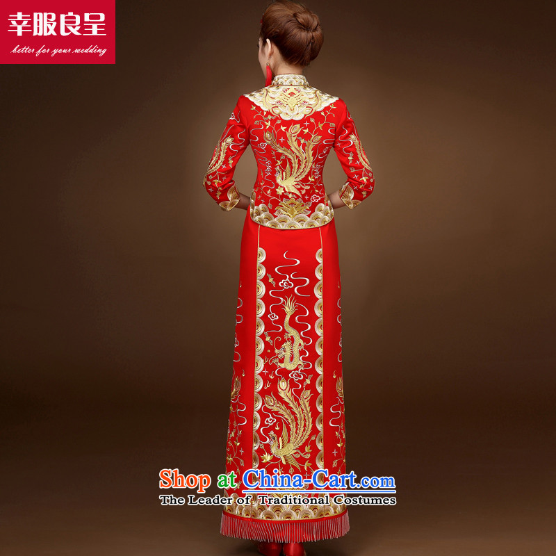 The privilege of serving the dragon-leung SOO wo service use bows long service bridal dresses 2015 New Chinese wedding dress wedding dress female skirt use red XL, a service-leung , , , shopping on the Internet