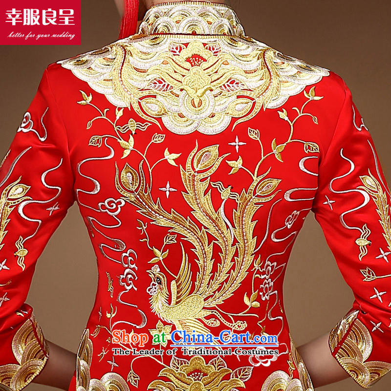 The privilege of serving the dragon-leung SOO wo service use bows long service bridal dresses 2015 New Chinese wedding dress wedding dress female skirt use red XL, a service-leung , , , shopping on the Internet