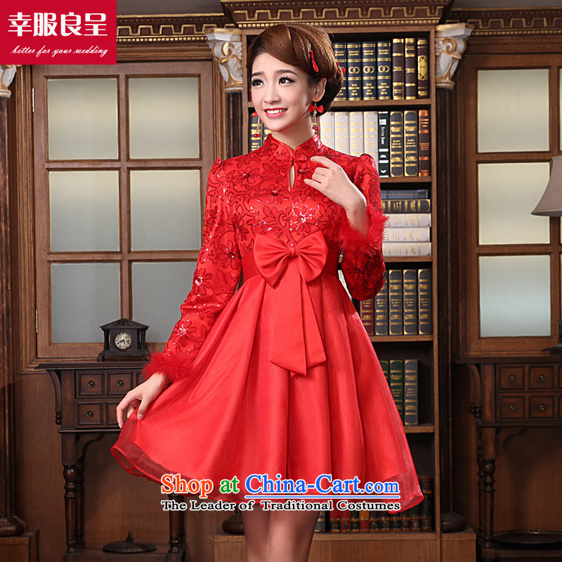 The privilege of serving the bride-leung bows to pregnant women Wedding Dress Short of Qipao 2015 Fall_Winter Collections of the new high-Lumbar winter_?L