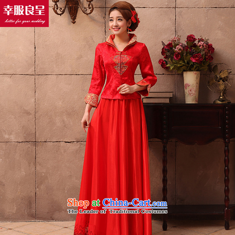 The privilege of serving the bride-leung wedding dress qipao Chinese wedding dress bows services 2015 new autumn and winter red retro winter long dress M a service-leung , , , shopping on the Internet
