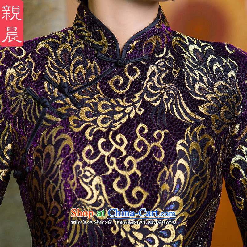 Gold velour robes Fall/Winter Collections of Sau San lace long-sleeved stylish improved golden phoenix daily antique dresses purple XL, pro-am , , , shopping on the Internet