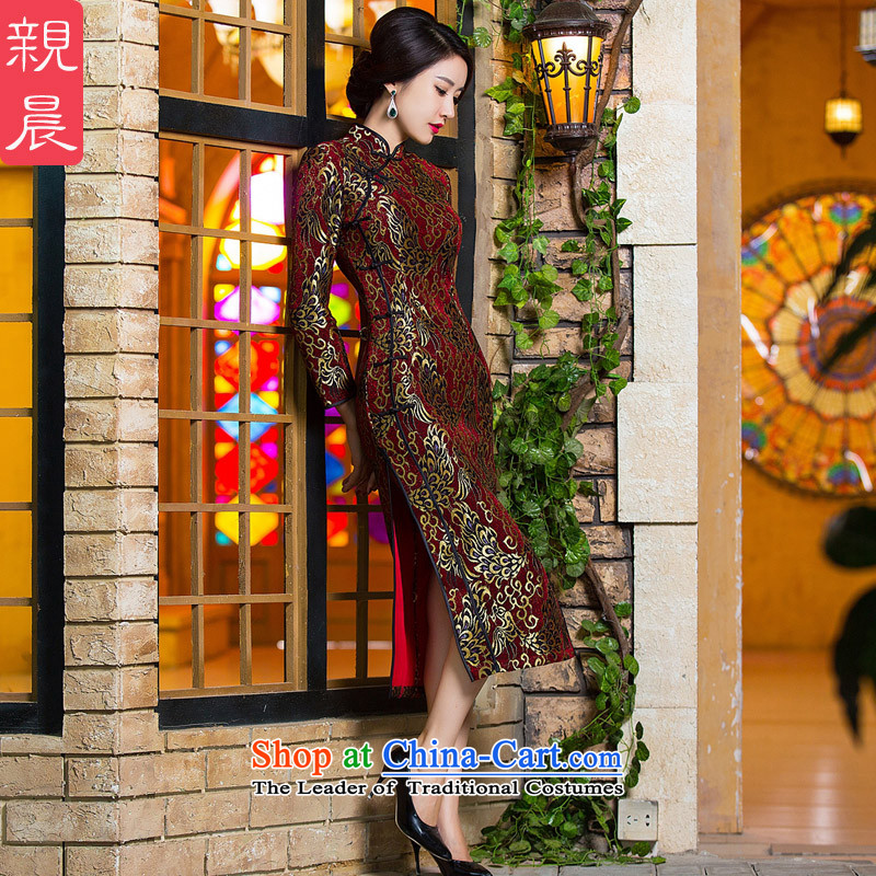 Gold velour robes Fall/Winter Collections daily long-sleeved stylish improvements Sau San lace golden phoenix retro long skirt RED M, PRO-AM , , , shopping on the Internet