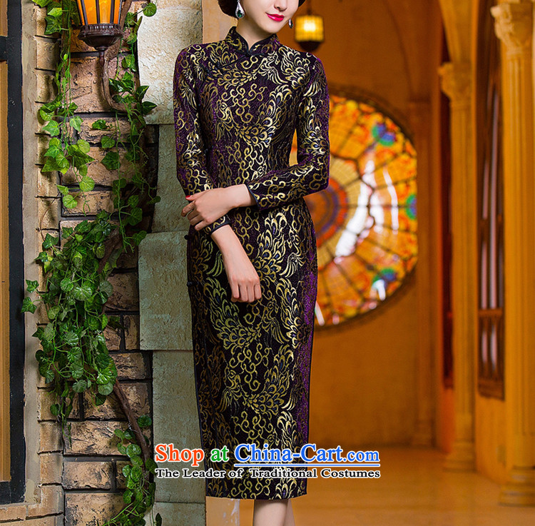 Gold velour robes Fall/Winter Collections of Sau San lace long-sleeved stylish improved golden phoenix daily antique dresses purple M picture, prices, brand platters! The elections are supplied in the national character of distribution, so action, buy now enjoy more preferential! As soon as possible.