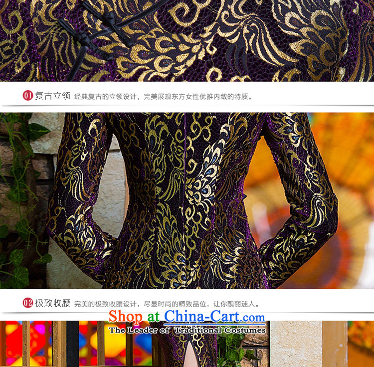 Gold velour robes Fall/Winter Collections of Sau San lace long-sleeved stylish improved golden phoenix daily antique dresses purple M picture, prices, brand platters! The elections are supplied in the national character of distribution, so action, buy now enjoy more preferential! As soon as possible.