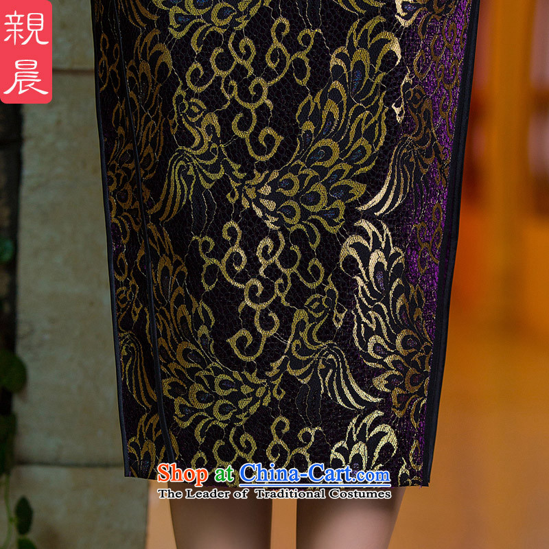 Gold velour robes Fall/Winter Collections of Sau San lace long-sleeved stylish improved golden phoenix daily antique dresses purple M, PRO-AM , , , shopping on the Internet