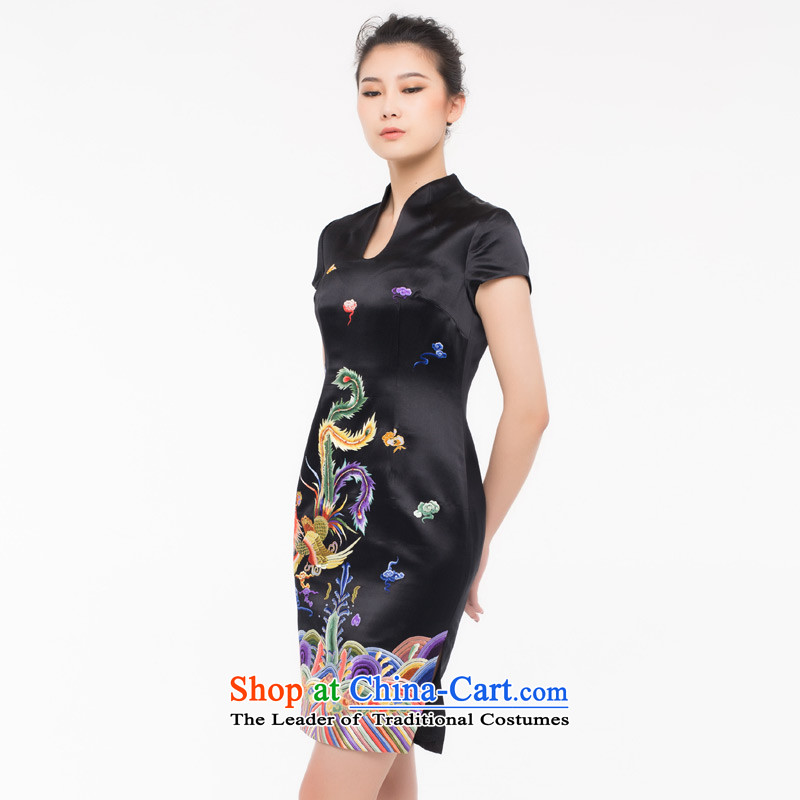 The cheongsam dress wood really chinese women 2015 autumn and winter new wealth embroidery Phoenix cheongsam dress Xiangyun 0908 01 Black XL, wooden really a , , , shopping on the Internet
