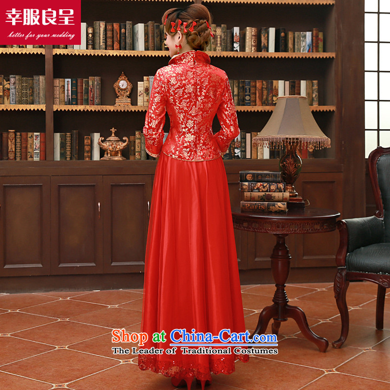 The privilege of serving good red bows to Chinese wedding dress girl brides qipao 2015 Fall/Winter Collections new short) back to the door onto the wedding dress winter long dress + model with 26 Head Ornaments 3XL, honor services-leung , , , shopping on