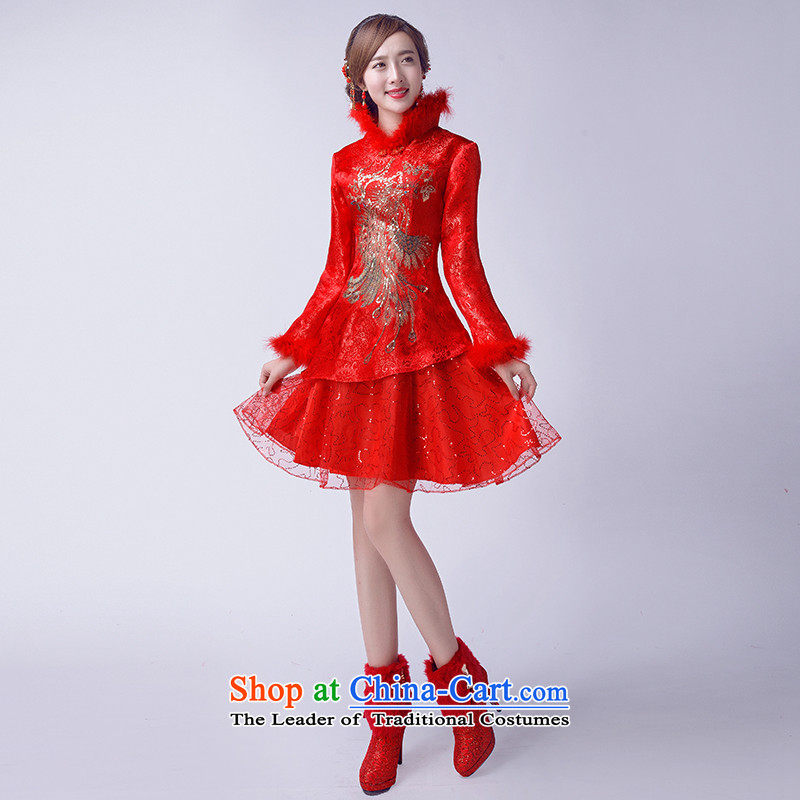 Toasting champagne marriage services 2015 new bride short of winter cheongsam dress red plus improved long-sleeved cotton Retro night decorated in video bride thin collar Chinese wedding dress Red M4 China in accordance with , , , Love shopping on the Int