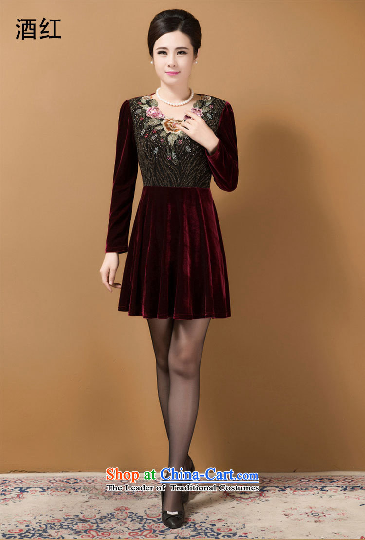 Genyard autumn and winter in older women's Kim velvet new moms spend in embroidery long large wine red 3XL Sau San skirt picture, prices, brand platters! The elections are supplied in the national character of distribution, so action, buy now enjoy more preferential! As soon as possible.